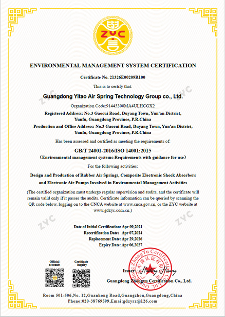CHINA Yitao Air Spring Group Certificações